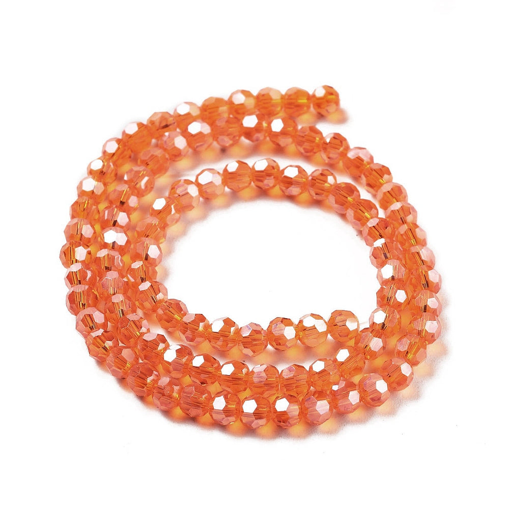 Dark Orange Pearl Luster Plated Electroplate Transparent Glass Beads - Faceted Round - Appx 87 per strand
