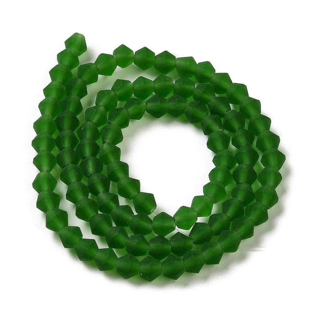 Dark Green Imitate Austrian Crystal Frosted Glass Beads - Grade AA - Faceted Bicone - 6x6mm - Appx 45 per strand