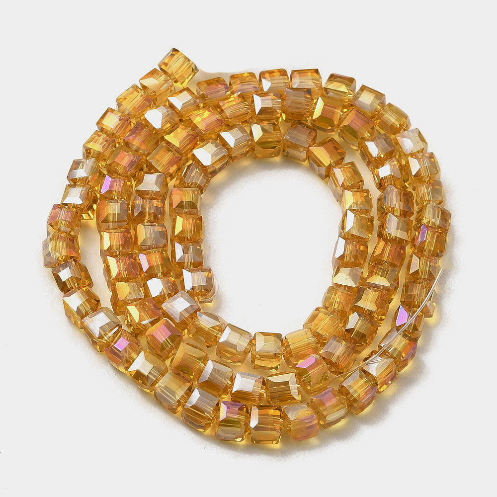 Goldenrod AB Electroplate Glass Beads - Faceted Cube- 4-5x4-5x4-5mm - Appx 98 per strand