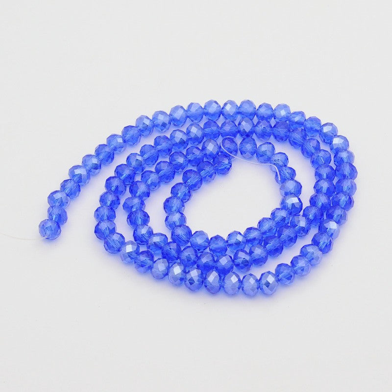 Royal Blue Pearl Luster Plated Glass -  Faceted Rondelle - 6x4mm - Appx 83 per strand