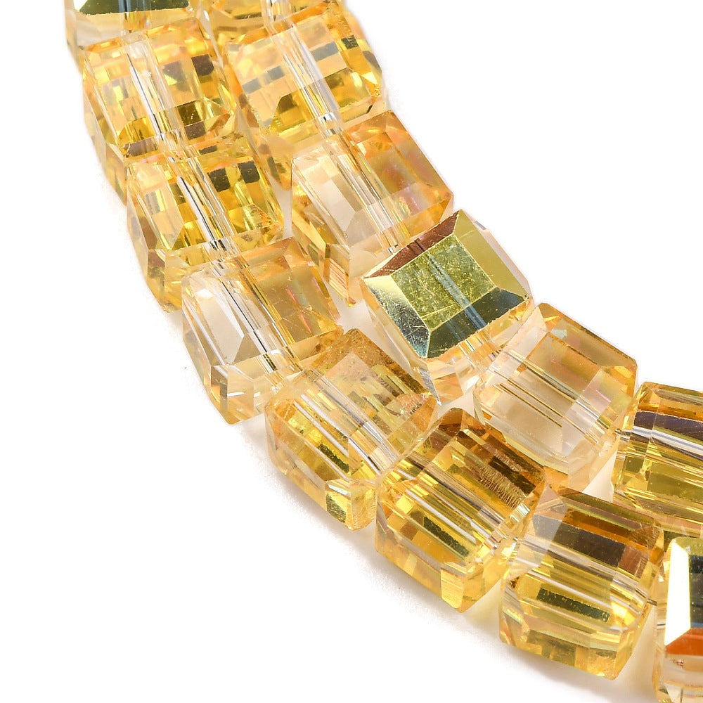 Gold AB Electroplate Glass Bead - Faceted Cube - 7x7x7mm - 20 per bag
