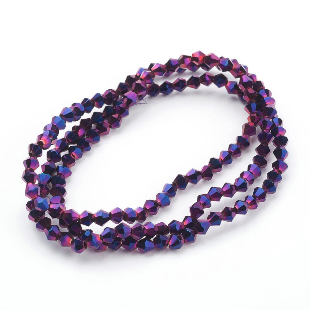 Purple Full Plated Electroplate Glass Beads - Faceted Bicone - 3.5-3.8x3mm - Appx 113 per strand