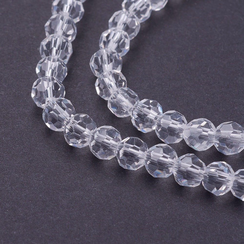 Clear Glass Beads Faceted Round