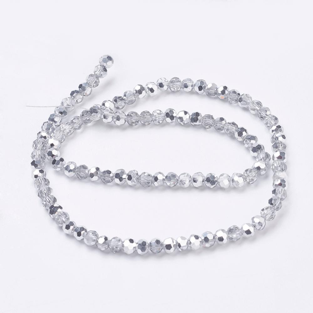 Half Plated Silver Plated Electroplate Glass Beads - Faceted Round - 4mm - Appx 87 per strand