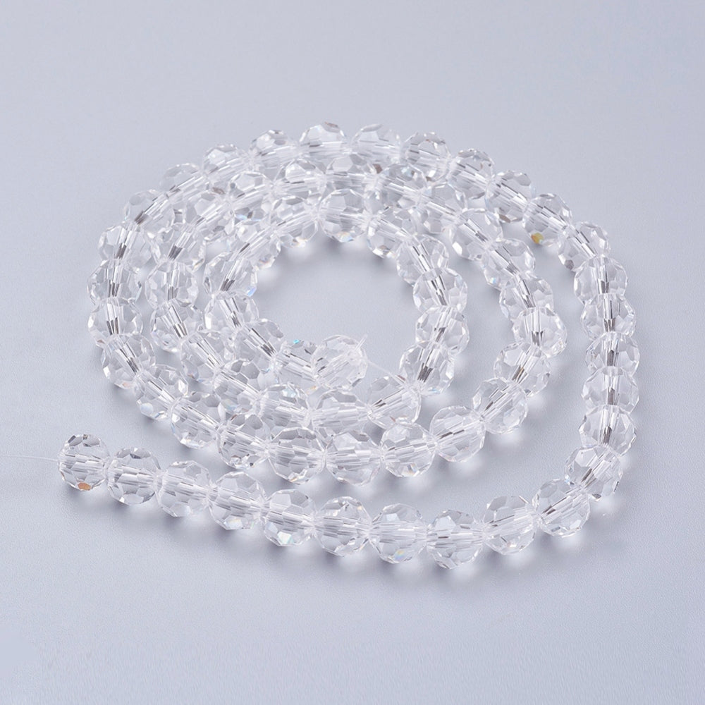 Clear Glass Beads - Faceted Round - 8mm - Appx  66 per strand