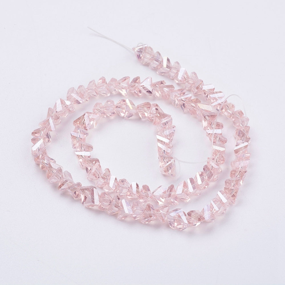 Pink AB Electroplate Glass Beads  - Faceted Triangle - 4.5x5x6mm - Appx  88 per strand