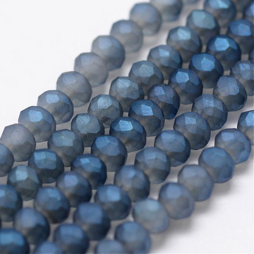 Marine Blue Full Rainbow Plated Frosted Glass Bead-  Faceted Rondelle - 4-4.5x3-3.5mm - Appx 150 per strand