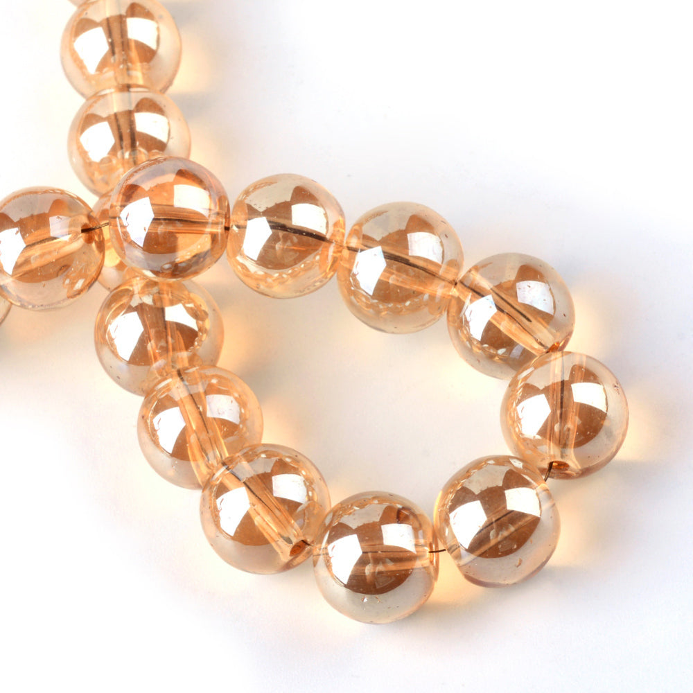 Sandy Brown Rainbow Plated Electroplate Glass - Roun - 7.5x8.5mm - Appx 104 per strand
