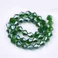 Dark Green Pearl Luster Plated Electroplate Glass Beads - Faceted Bicone - 6x5.5-6mm - Appx 44 per strand