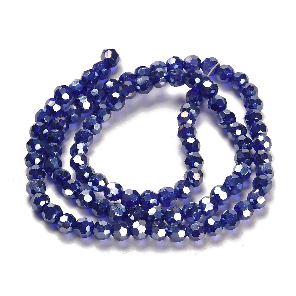 Dark Blue AB Electroplate Glass Beads - Faceted Round - 4mm - Appx 87 per strand