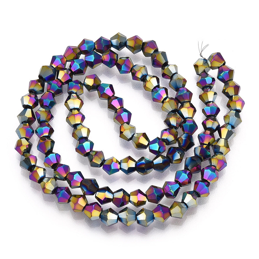 Multi-color Plated Electroplate Glass Bead - Faceted Bicone - 4x4.5mm - Appx 80 per strand