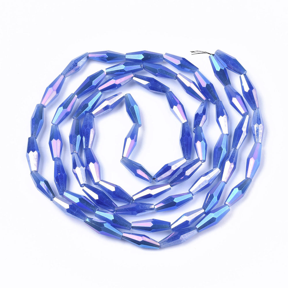 Blue AB Electroplate Glass Beads - Faceted Bicone - 12x4mm - Appx 57 per strand