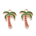 Light Gold Alloy Green Enamel Pendant - Coconut Tree - 18x13x2mm - 5 per bag