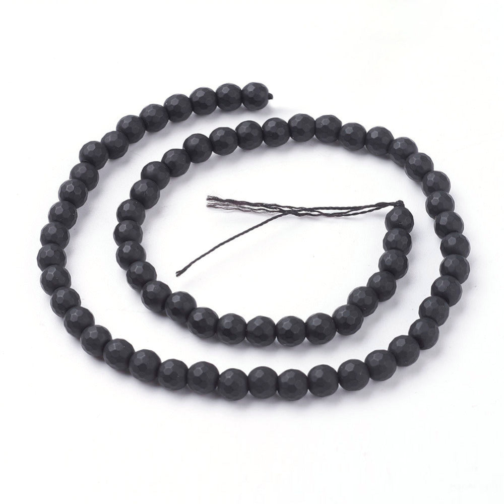 Synthetic Black Frosted Stone Beads  - Faceted Round - 6mm - 62 per strand