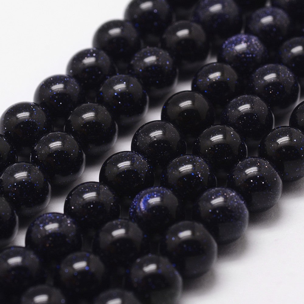 Synthetic Blue Goldstone Beads - Round - 8mm - 10 per bag