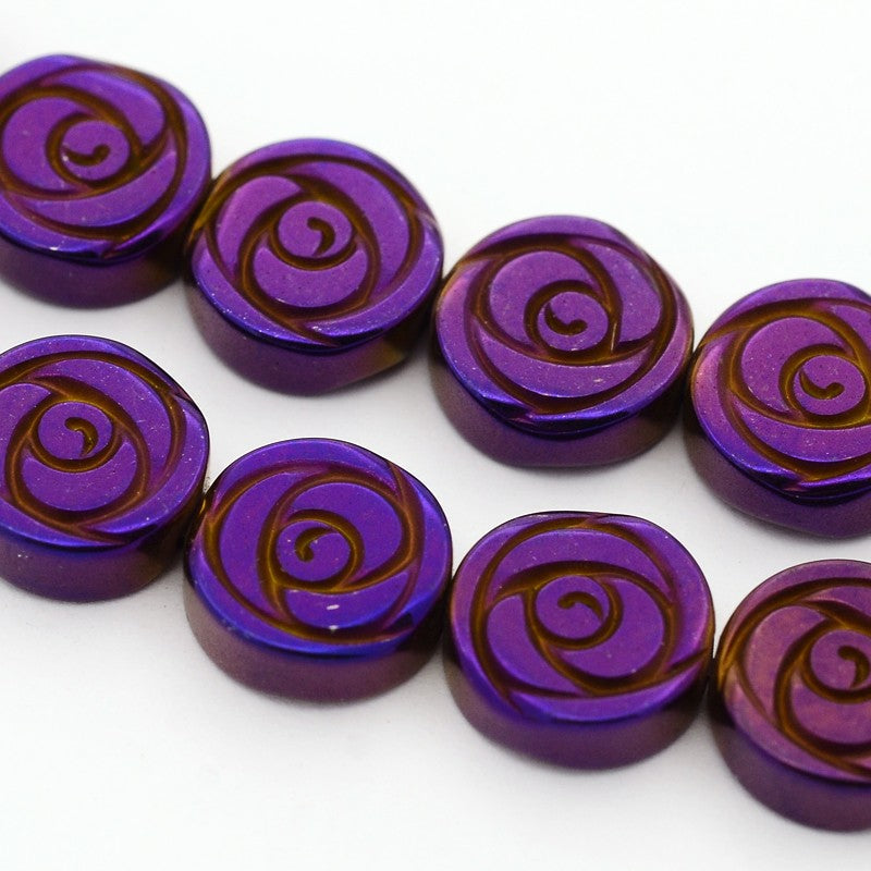 Electroplate Non-magnetic Hematite Beads - Rose - 8x3mm - 5 per bag