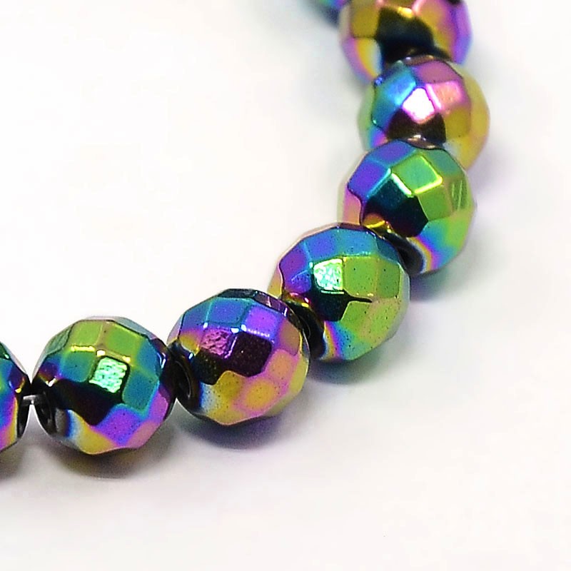 Grade A Multi-color Plated Electroplate Magnetic Hematite Beads - Faceted Round - 8mm - 15 per bag
