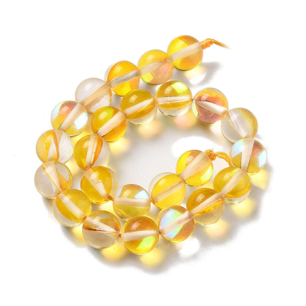 Gold Synthetic Moonstone Beads - Round - 8mm - 12 per bag