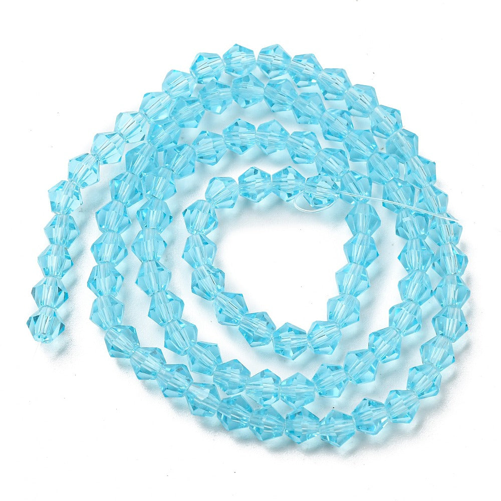 Light Blue Transparent Glass Beads - Faceted Bicone - 4x4mm - Appx 82 per strand