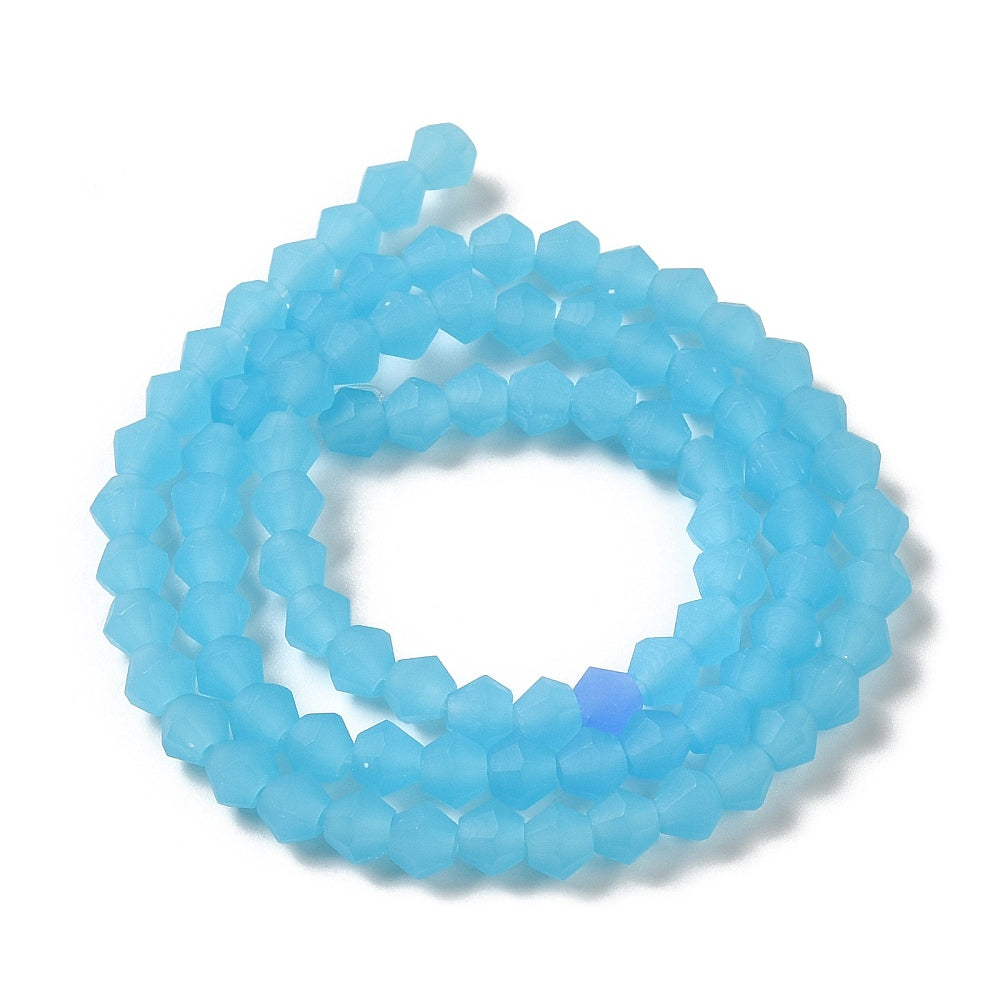 Light Sky Blue Frosted Glass Bead - Faceted Bicone - 4.5x3.5-4mm - Appx 82 per strand