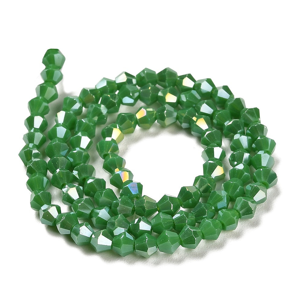 Sea Green AB Opaque Electroplate Glass Beads - Faceted Bicone - 4x4mm - Appx 82 per strand