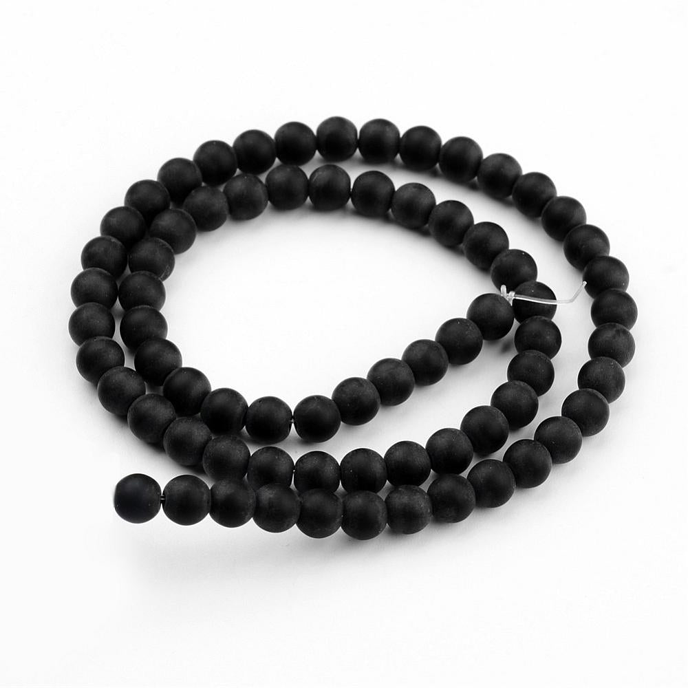 Black Frosted Glass Bead - Round - Black - 10mm - Appx 32 per strand