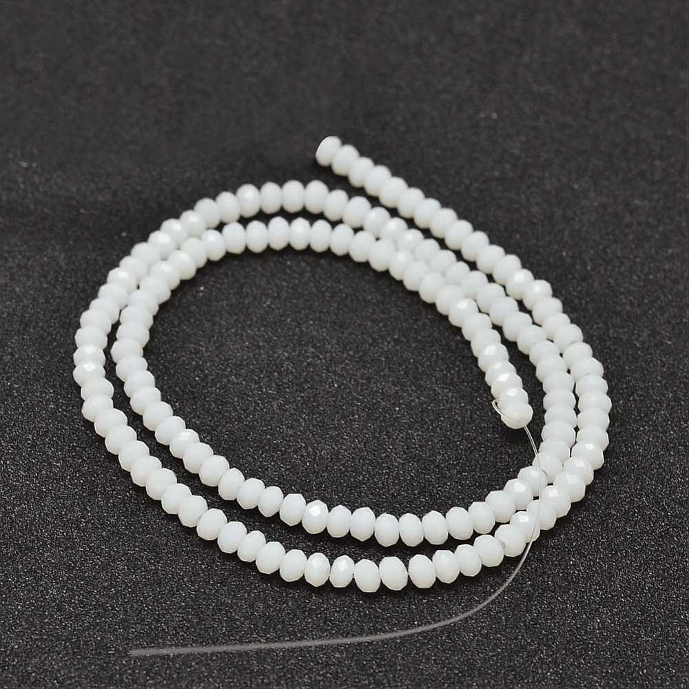 White Glass Beads - Faceted Rondelle - 3.5-3.8x2.5-3mm - Appx 113 per strand