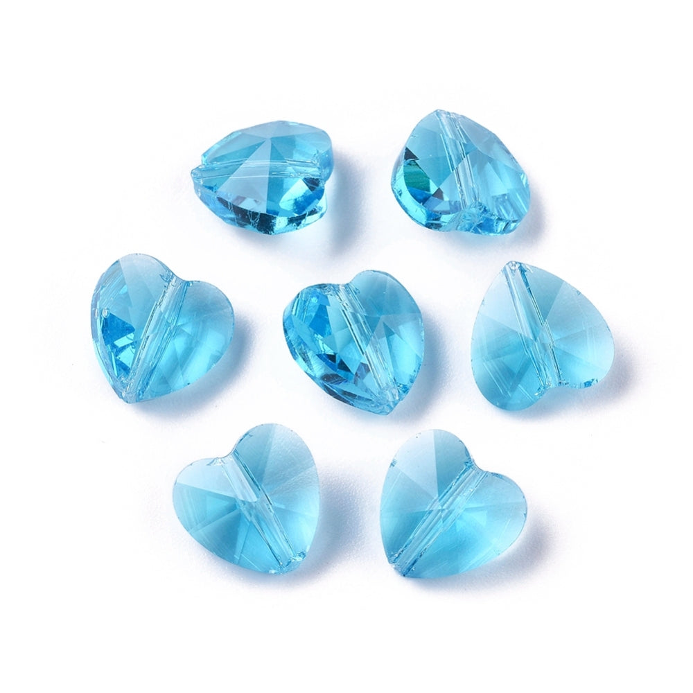 Deep Sky Blue Transparent Glass - Faceted Heart - 10x10x6.5mm - 5 per bag