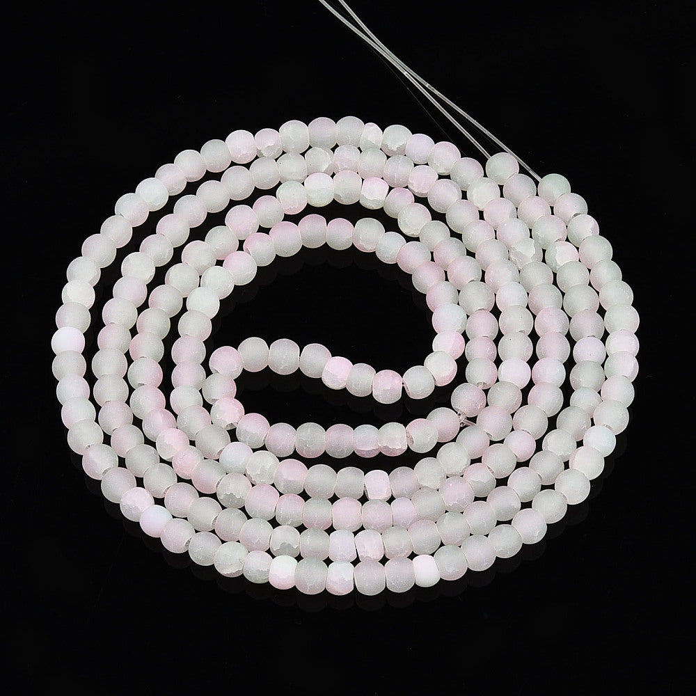 Misty Rose Two Tone Frosted  Crackle Glass Beads - Round - 4-4.5x3-4mm - Appx 215 per strand