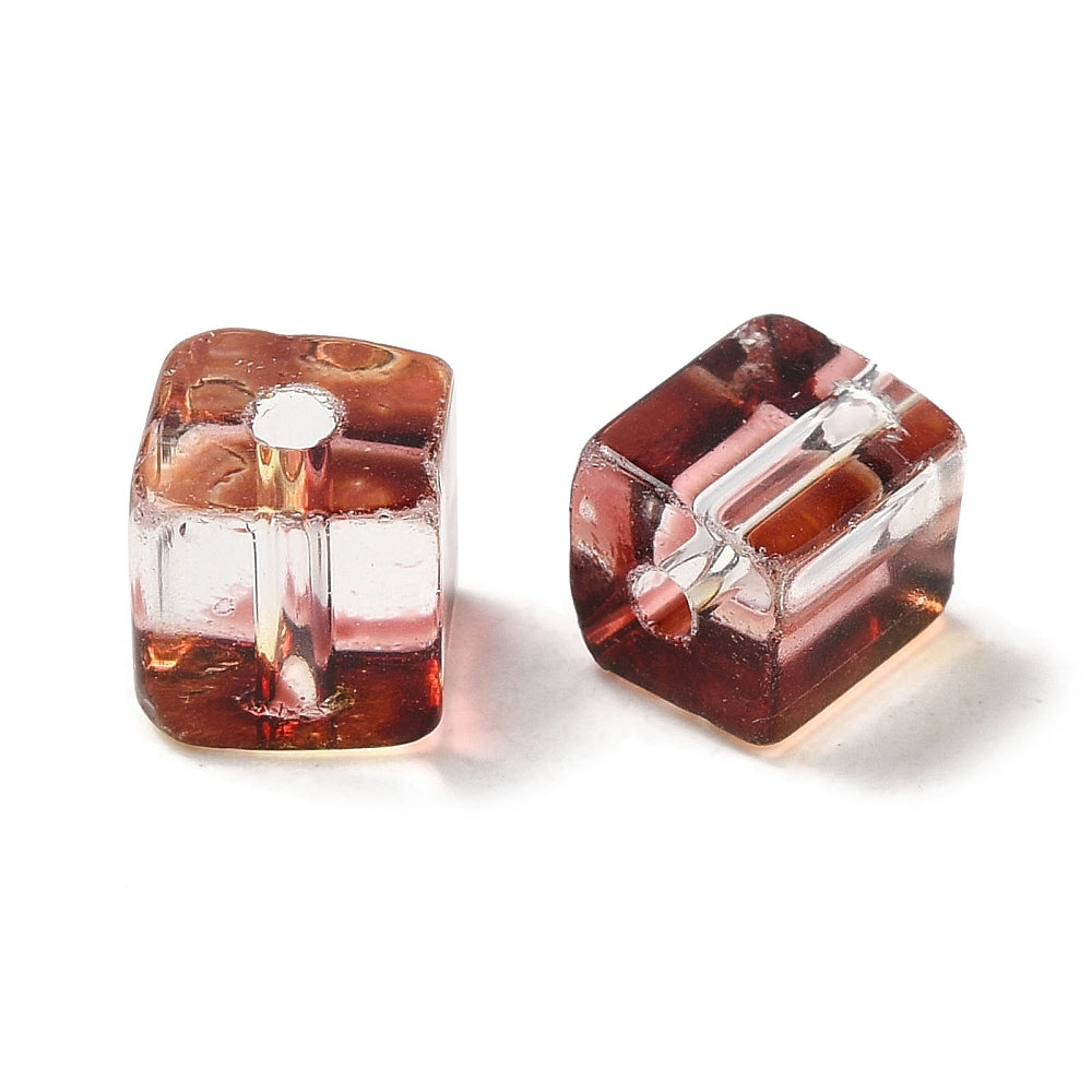 Camel Two Tone Transparent Glass Beads - Cube - 6x6x7mm - 40 per bag