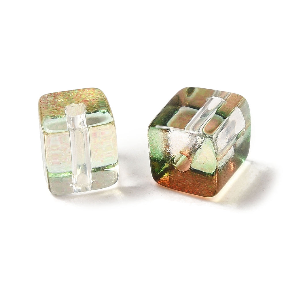 Pale GreenTwo Tone Transparent Glass Beads - Cube - 6x6x7mm - 40 per bag