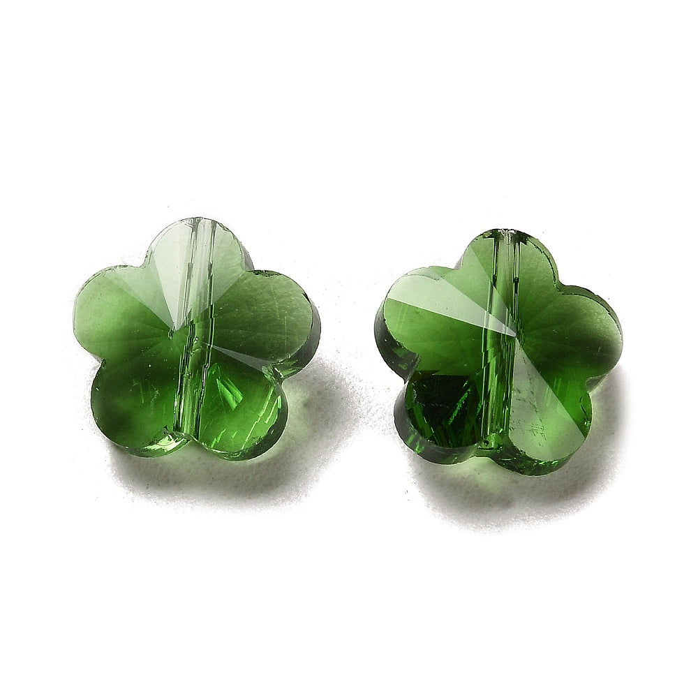 Green Transparent Glass Bead - Faceted Plum Blossom - 13x13.5x8.5mm - 5 per bag
