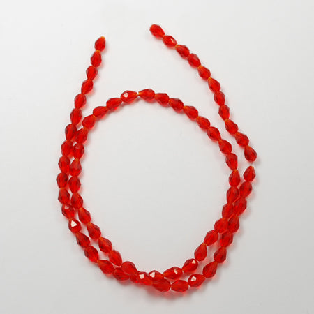 Red Glass Beads - Faceted Drop - 11x8mm - Appx 57 per strand