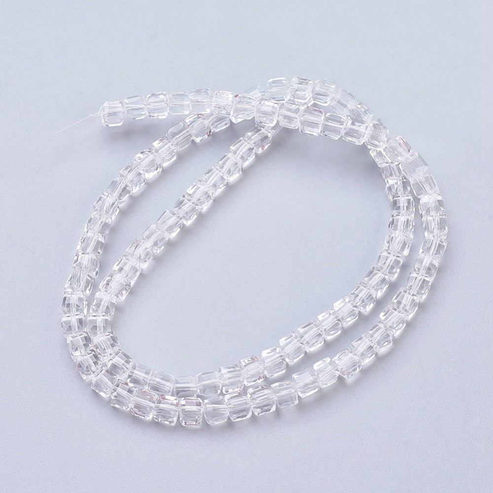 Clear Glass Bead  - Faceted Cube -  4x4x4mm - Appx 98 per strand