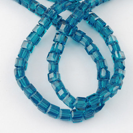 Steel Blue Glass Bead - Faceted Cube - 5-6x5-6x5-6mm - Appx 95 per strand