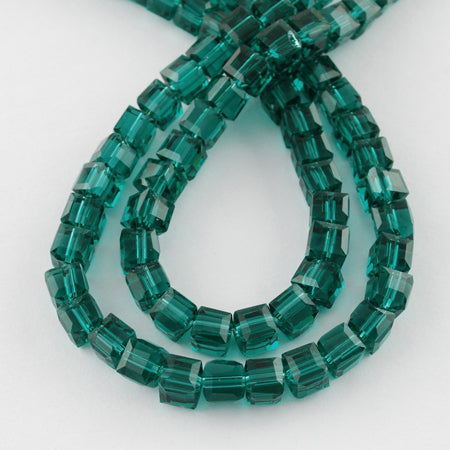 Teal Glass Bead  - Faceted Cube - 5-6x5-6x5-6mm - 95 per strand