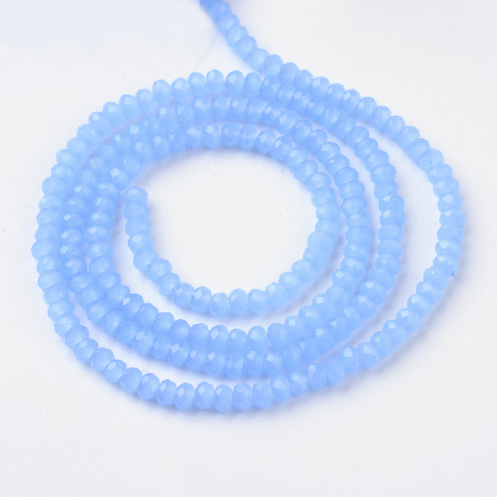 Cornflower Blue Transparent Glass Beads - Faceted Rondelle - 2.9-3.3x2mm - Appx 135 per strand