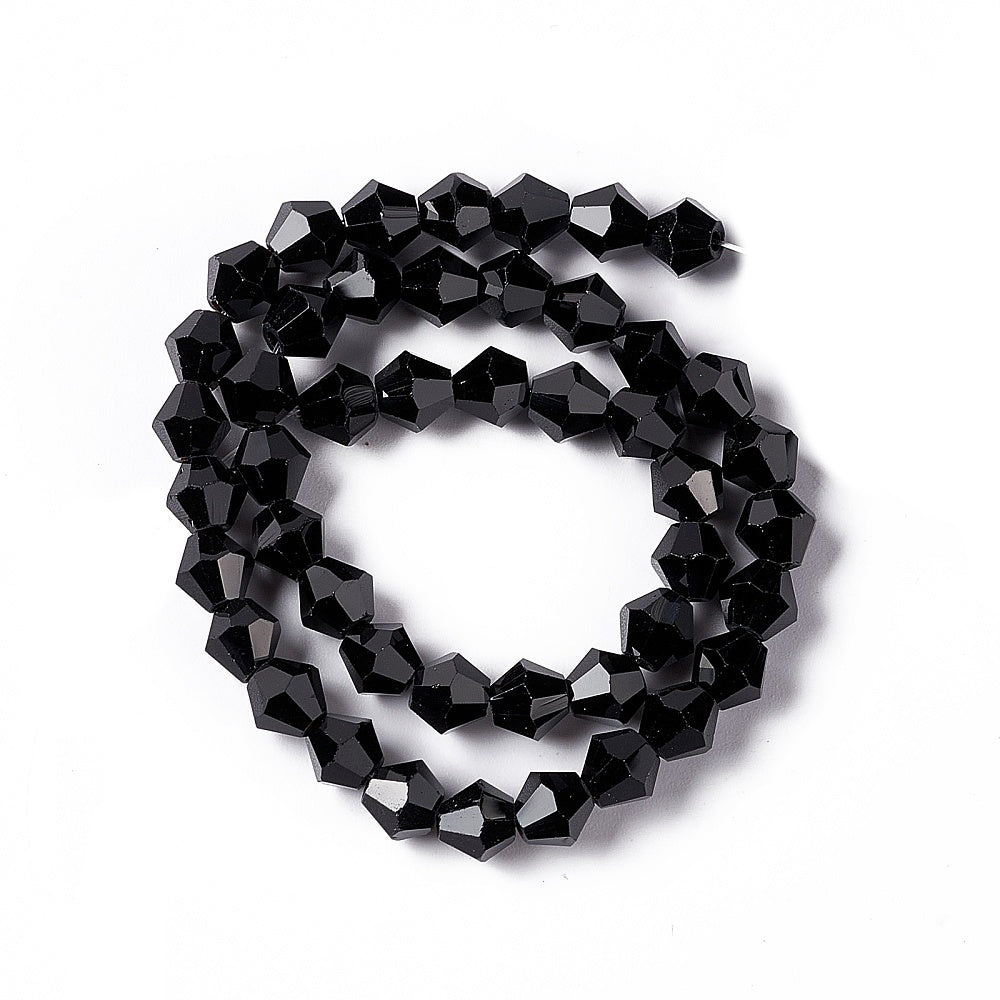 Black Imitation Austrian Crysta lGlass Beads - Faceted Bicone - 6x6mm - Appx 44 per strand