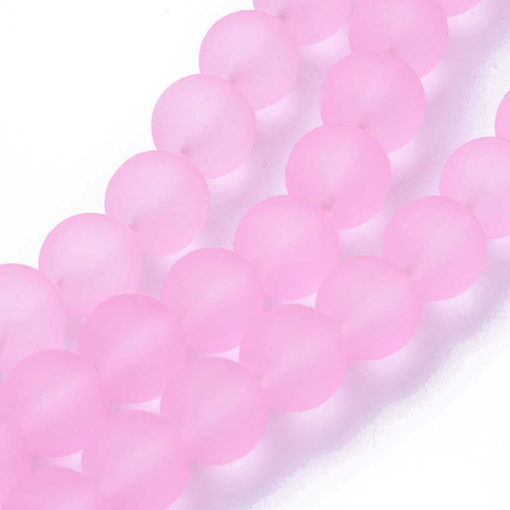 Pearl Pink Transparent Frosted Glass Bead - Round - 10mm - Appx 80 per strand