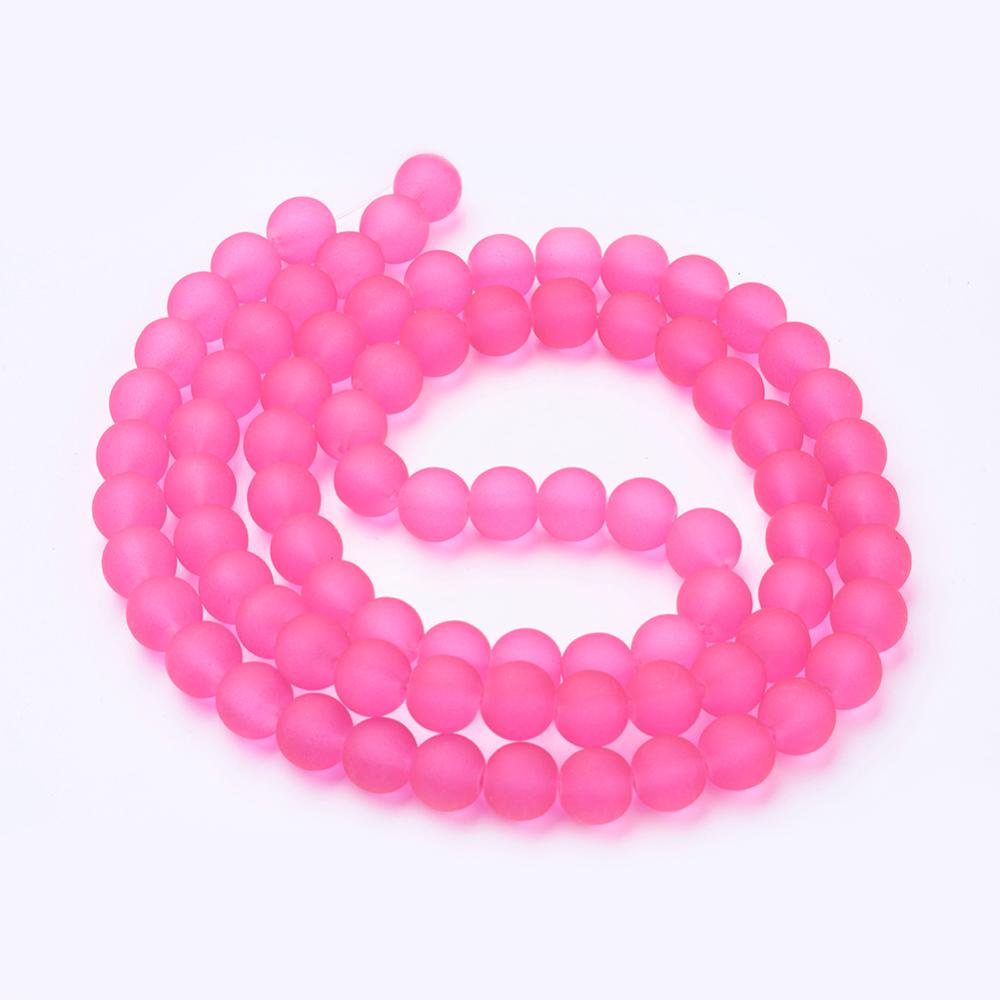 Deep Pink Transparent Frosted Glass Bead - Round - 10mm  - Appx 80 per strand