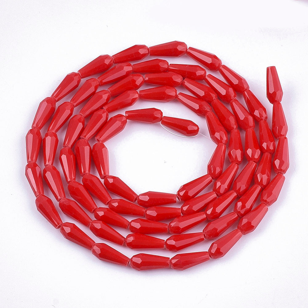 Opaque Glass Beads - Faceted Teardrop - 9-10x4mm - Appx 70 per strand