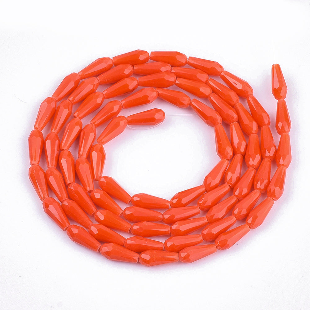 Opaque Glass Beads - Faceted Teardrop - 9-10x4mm - Appx 70 per strand