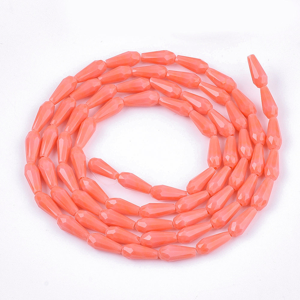 Opaque Glass Beads - Faceted Teardrop - 9-10x4mm - Appx 70 per strand