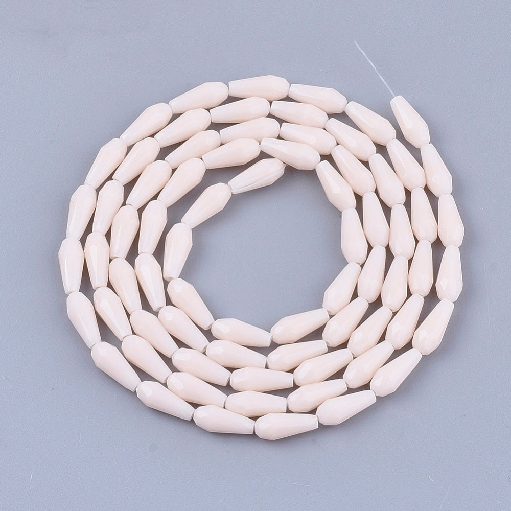Opaque Glass Beads - Faceted Teardrop - 9-10x4mm - Appx 70 per strand