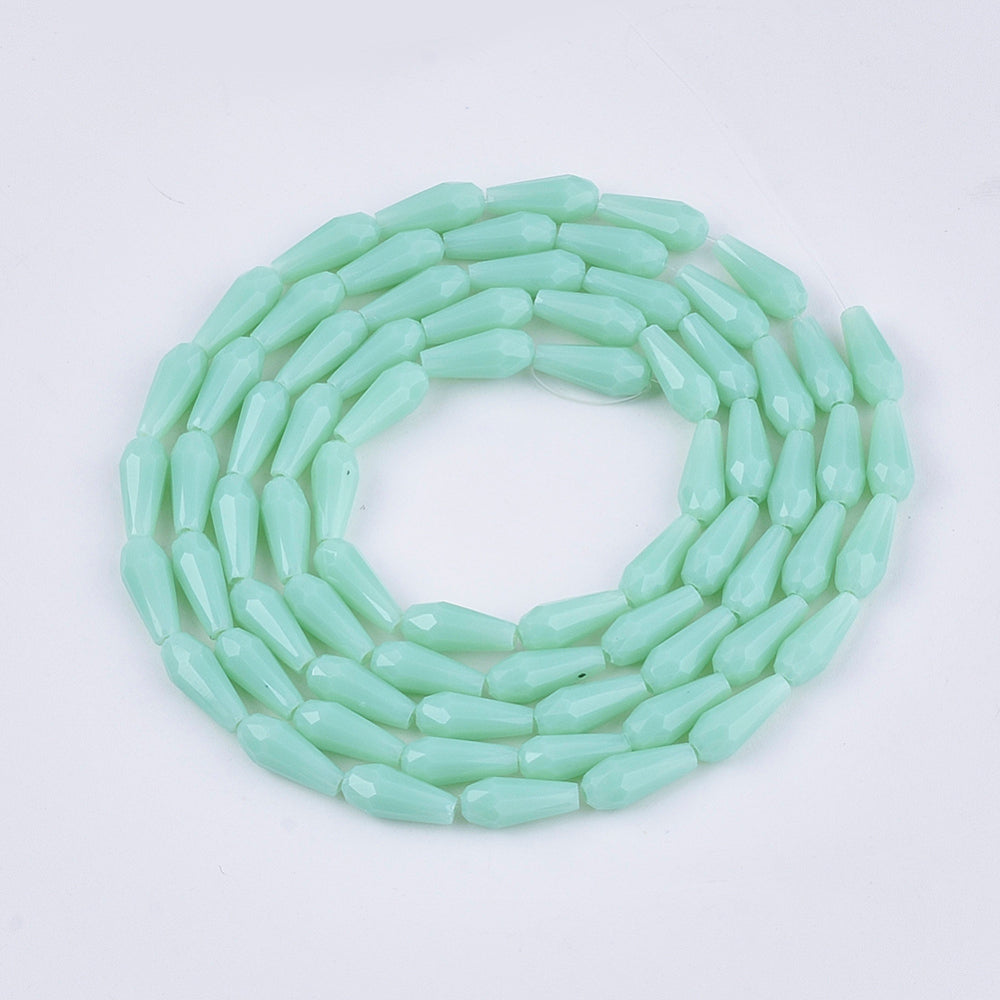 Aquamarine Opaque Glass Beads - Faceted Teardrop - 9-10x4mm - Appx 70 per strand