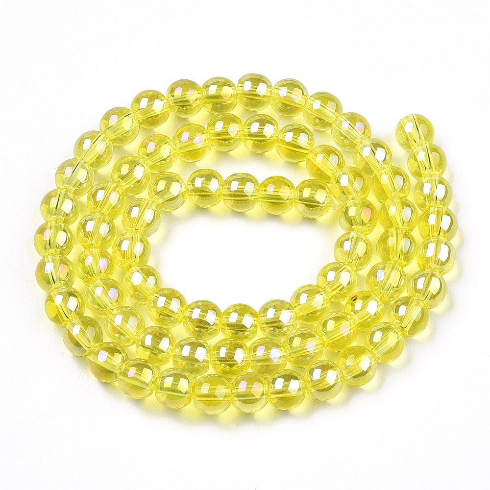 Yellow AB Electroplate Transparent Glass Beads - Round - 6-6.5mm - Appx 67 per strand