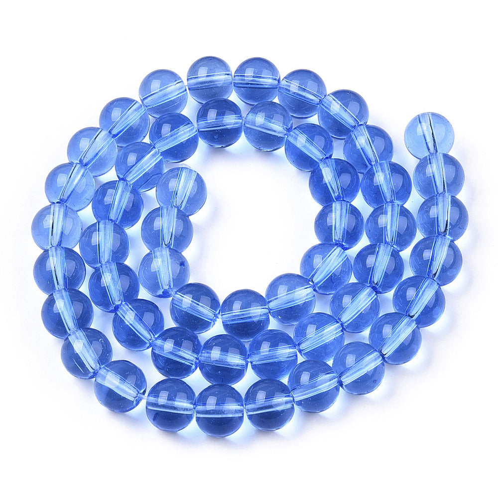 Royal Blue Transparent Glass Beads - Round - 8-8.5mm - Appx 51 per strand