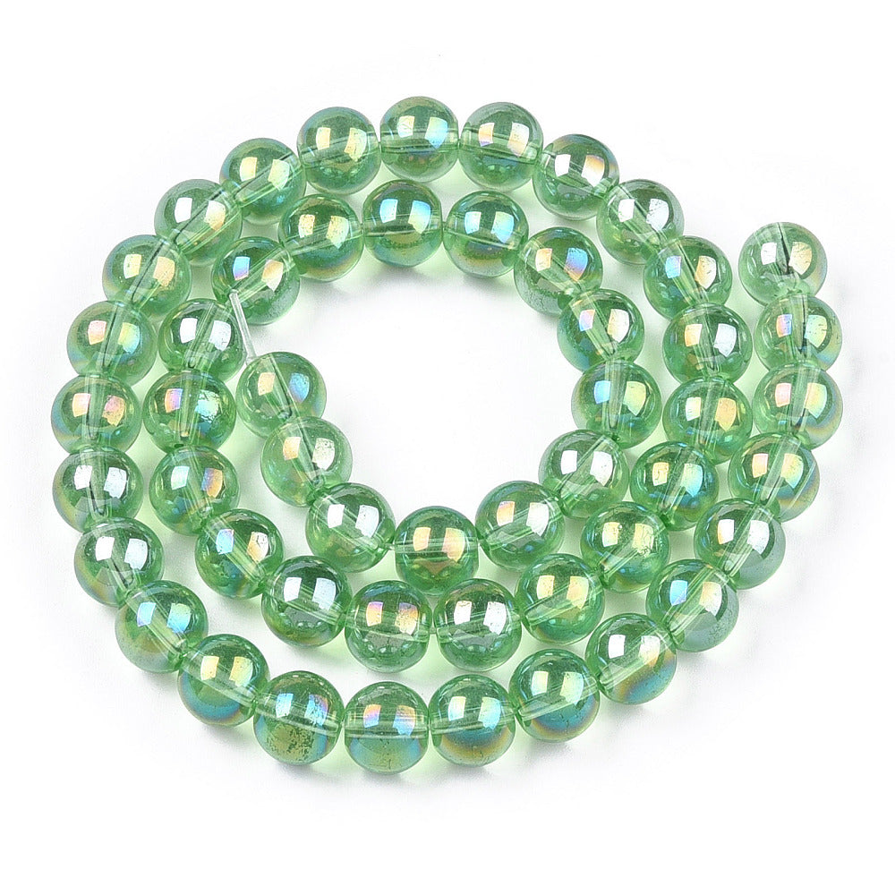 Light Green AB Electroplate Transparent Glass Beads - Round - 8-8.5mm - Appx 51 per strand