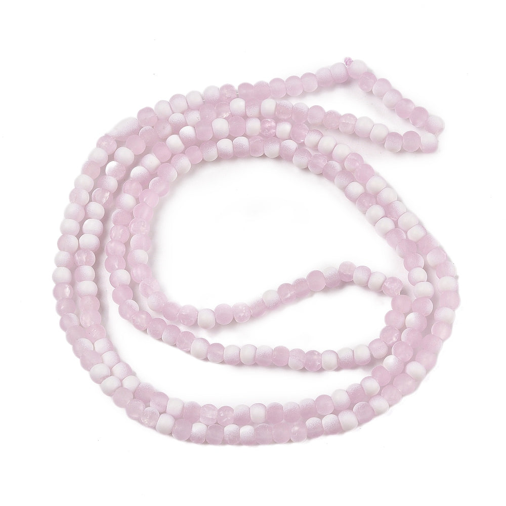 Pink Frosted Crackle Glass Beads - Rondelle - 4.5x3.5mm - Appx 222 per strand