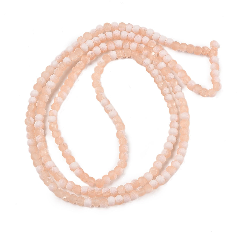Light Salmon Frosted Crackle Glass Beads - Rondelle